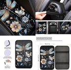 Dragonfly Car Seat Cover Full Set with Auto Steering Wheel Cover Seat Belt Strap Pads Cup Coasters Armrest Pad Floral Keychains Chapstick Holder Universal Fit, 13 PCS