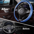 Car Steering Wheel Cover Carbon Fiber Snap On Steering Wheel Accessories Wrap 14.5-15 inch Universal Grip Anti-Skid Protector, Matte Blue