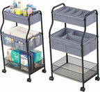 3-Tier Baby Diaper Caddy Organizer and Storage Cart, Mobile Metal Utility Cart with Rolling Wheels for Nursery Essentials wit