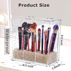 Acrylic Makeup Brush Holder with Lid - Clear Cosmetic Makeup Brush Organizer and Storage Box with Cover for Vanity - Large Ca