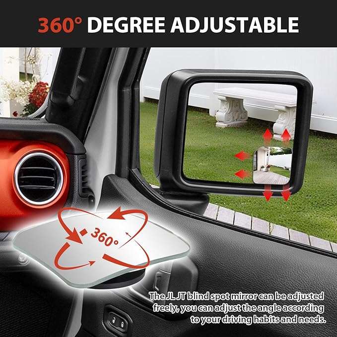 Blind Spot Mirror for Jeep Wrangler JL 2018-2026, 2 Side Mirror Blindspot Tool-free, Angle Adjustable Car Convex Mirror for Jeep Gladiator JT 2018-2026 Accessories