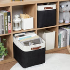 HNZIGE Decorative Organizer Baskets for Shelves 16"×11.8"×11.8" Large Storage Bins with Leather Handles (2 Pack) Foldable Sto