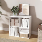 Cube Storage Organizer,Wood Organizer with Open Back,2 Tier Bookcase,Open Bookshelf for Home Office Living Room (White, 4-Cub