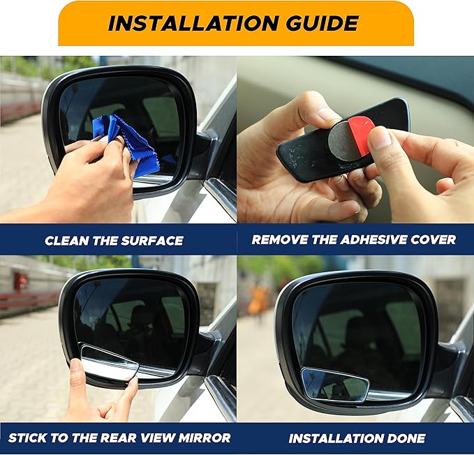EcoNour Blind Spot Car Mirror (2 Pack) | Wide Angle for 3x Larger View | Universal Car Rear View Mirror with Rain Guard | Side Blind Spot with Adjustable Stick for Cars, SUVs, and Trucks