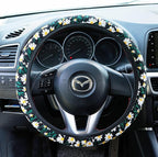 Embroidered Flowers Black Cute Daisy Steering Wheel Cover Auto Anti-Slip Breathable Steering Wheel Protector,Floral Car Accessories for Women,Universal Size Fit Most Cars -15 inch
