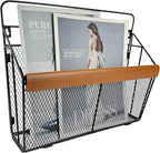 Leather-Accented Wall File Holder, Art Deco Wall-Mounted Magazine Rack, Hanging Mail Organizer, Metal Wire Hanging File Organ