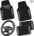 CAR PASS Leather Steering Wheel Cover and Waterproof Car Floor Mats,Microfiber Universal Car Combo Fit for 95% Sedan,SUV,Cars