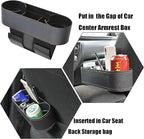 Iokone Coin Side Pocket Console Side Pocket Leather Cover Car Cup Holder Auto Front Seat Organizer Cell Mobile Phone Holder (Slim-Black)
