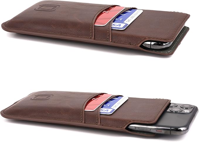 Dockem Provincial Wallet Sleeve for iPhone 11 Pro, XS, X (5.8 inch) – Vintage Vegan Leather Pouch Cover with 2 Card Holder Slots [Brown]