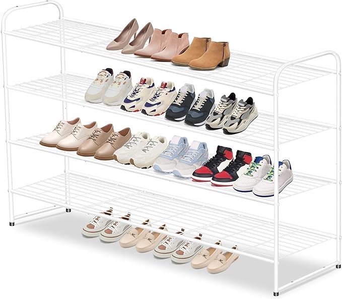 AOODA 4 Tier Long Metal Shoe Rack for Closet Wide Stackable Shoe Storage Organizer for Entryway, Bedroom, Floor, Holds 30 Pai