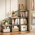 Extra-Long Closet Organizers and Storage with Top Board, 3 Pack Stackable Closet Shelf Organizer, Double Storage Design Cloth