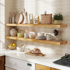 fuqing Floating Shelves for Wall, 48 inch Rustic Solid Elm Wood Floating Shelves, Wooden Wall Shelves with Invisible Heavy Du