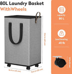SpaceTrove Laundry Basket with Wheels, Collapsible Laundry Baskets, Laundry Hamper with Handles Detachable Wheels, Rolling La