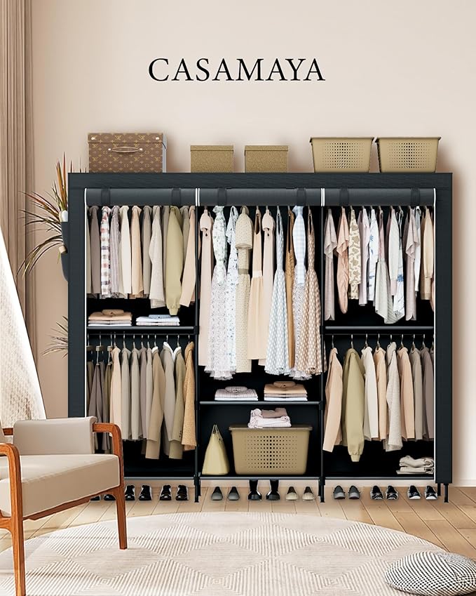 CASAMAYA Clothes Rack, Portable Closet, 81.5 Inch Large Capacity Wardrobe Closet, Clothes Storage Organizer with Shelves and 