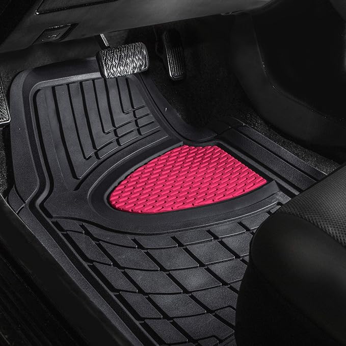FH Group Premium Liners Tall Channel Trimmable All Weather Rubber Full Set Car Floor Mats (Pink) w. Trimmable All-Season Cargo Liner (Black) - Universal Fit for Cars Trucks and SUVs