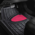 FH GROUP Car Seat Covers Premium Tall Channel Rubber Trimmable Floor Mats w. FH3001 Snake Pattern Silicone Steering Wheel Cover- Universal Fit for Trucks, SUVs, and Vans (Pink/Black) F11311