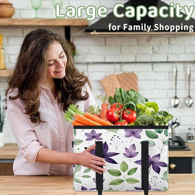 Reusable Grocery Bags Heavy Duty Shopping Bags Foldable Large Tote Bags with Long Handles & Hard Bottom