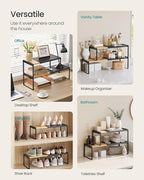 SONGMICS HOME Spice Racks, Expandable Cupboard Shelf Orgnizers, Kitchen Counter Shelves, Bamboo and Metal, Space-Saving Shelv
