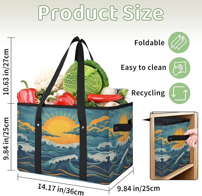 Reusable Grocery Bag, Foldable Large Shopping Tote Bag for Groceries Kitchen Picnic Car Trunk