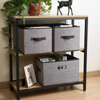 PRANDOM Larger Collapsible Storage Bins for Closet [5-pack] Decorative Linen Fabric Storage Baskets Cubes with Leather/Metal 