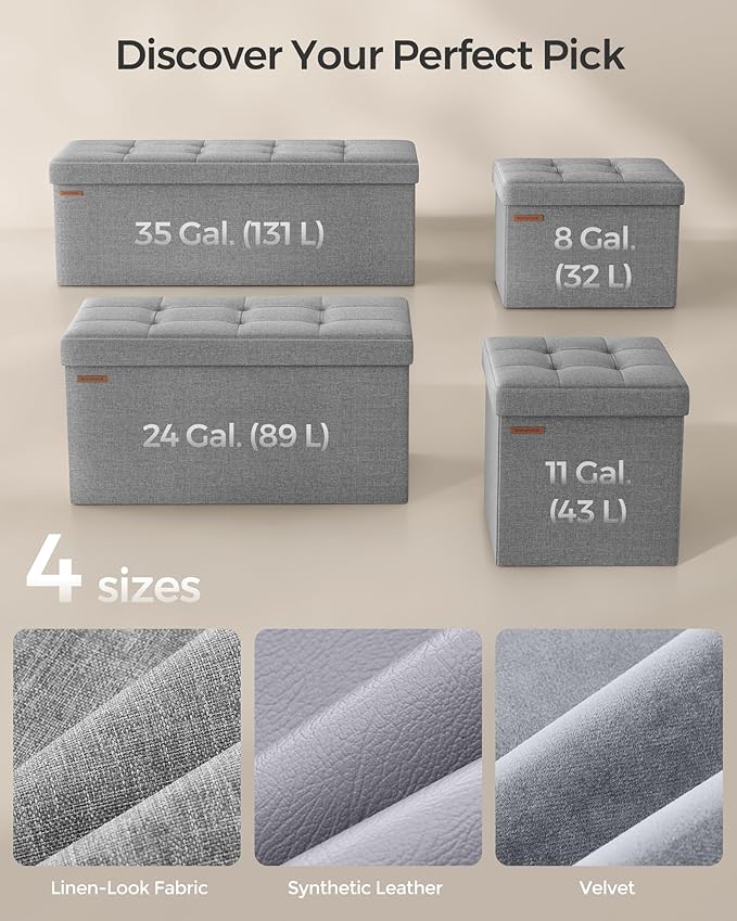 SONGMICS MAZIE Collection - 43 Inches Folding Storage Ottoman Bench, Ottoman Foot Rest, End of Bed Bench, Storage Chest, Load