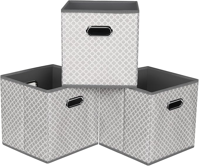 Fabric storage bins Cubes, Fabric Cube Organizer with Handle, Foldable Cube Bins for Cloth or Accessary Storage, 11x11x11, Se