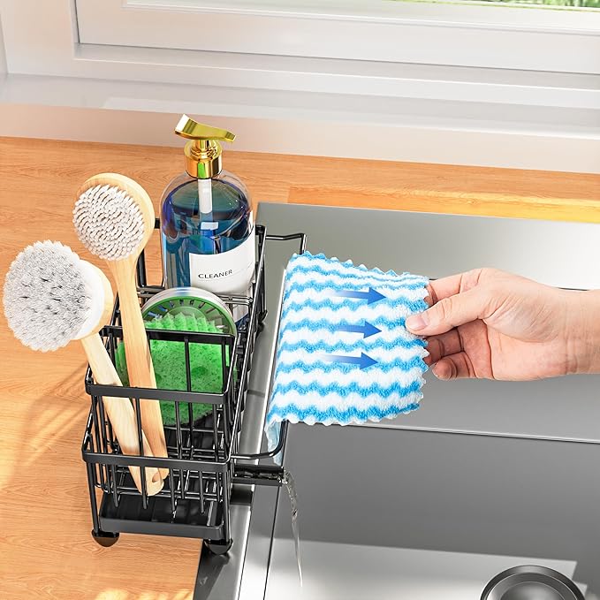 Cisily Sponge Holder for Kitchen Sink, Sink Caddy Organizer with High Brush Holder, Kitchen Countertop Organizers and Storage