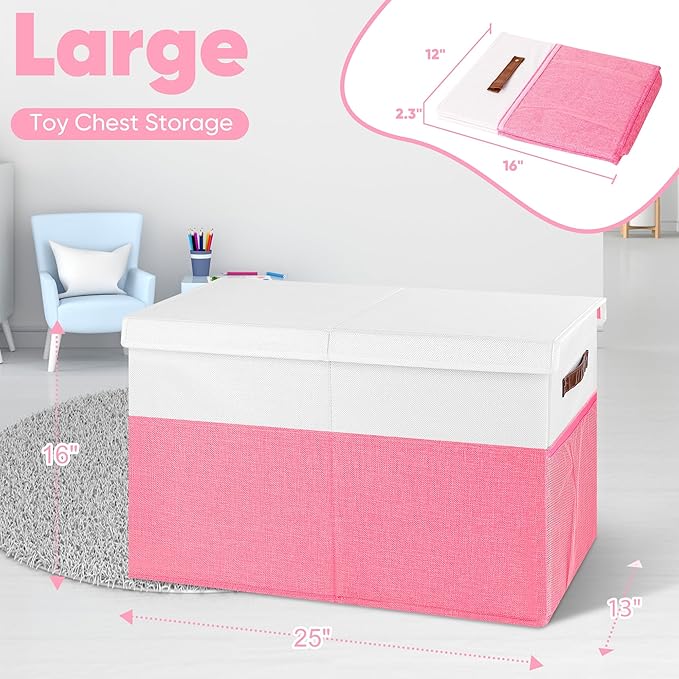 Mabahoo Large Toy Box, Collapsible Sturdy Storage Organize Chest Boxes With Lids, 25"x13"x16" Kids Toy Chest Bin Baskets for 