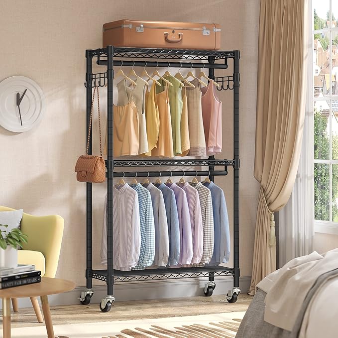 VIPEK R2 Medium Rolling Clothes Rack Heavy Duty Clothing Rack for Hanging Clothes Adjustable Metal Wire Shelving Portable Clo