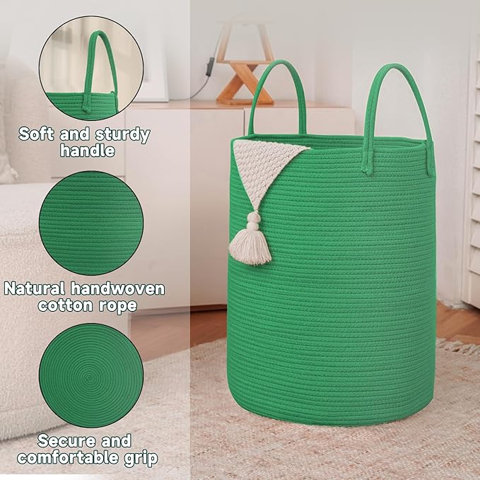 JMvicyroam Large Woven Laundry Basket Hamper,80L Cotton Rope Storage Bin for Blankets,Toys and Clothes,Decorative Tall Nurser