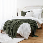 BATTILO HOME Olive Green Throw Blanket for Couch, Soft Chenille Knit Throws with Tassels for Home Decor, Green Throws for Cou
