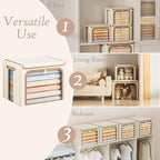 Yecaye Clothes Storage Bins with Metal Frame, Foldable Clothing Storage Bin with Lid, Stackable Oxford Fabric Organizer Box W