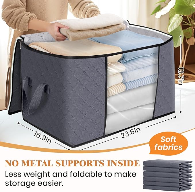 Fab totes 24 Gallons Clothes Storage, Foldable Thick Fabric Blanket Storage Bags, Containers for Organizing Bedroom, Closet, 