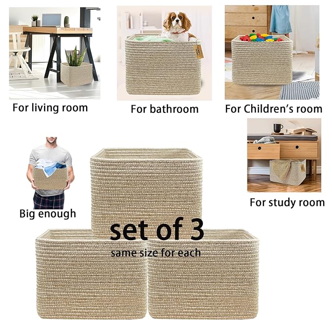 COMFY-HOMI 3Pack Small Woven Cotton Rope Basket for Organizing, Gift Baskets for Handles, Empty Gift Baskets, Medium Rope Bas