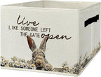 Rustic Bunny Storage Bins & Boxes with Handles, Farmhouse Rabbit Foldable Basket for Organizing, Live Like Someone Left the G