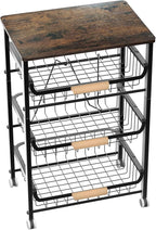 NiuYichee 4-Layer Fruit Basket Kitchen Food Organizer and Rack, Stackable Storage Cart with Desktop, Pull-Out Hollow Metal Ba