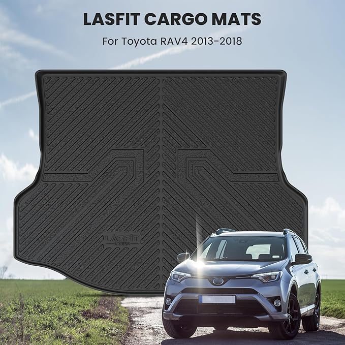 LASFIT Cargo Trunk Mat for Toyota RAV4 2018 2017 2016 2015 2014 2013 (Include Hybrid) All Weather TPE Rear Trunk Cargo Liner Custom Fit Waterproof RAV 4 Cargo Tray Accessories, Black