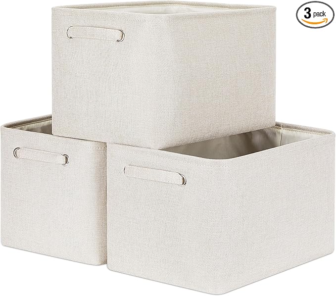 HNZIGE Large Fabric Storage Baskets for Storage 3 Pack Shelf Closet Storage Bins Baskets for Organizing Linen Cloth Decorativ