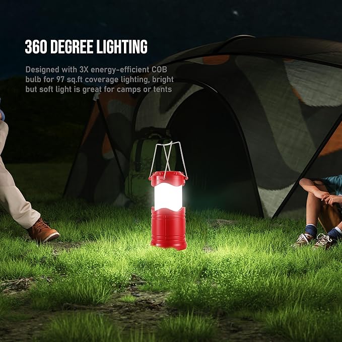 Lichamp LED Camping Lantern, 4 Pack Battery Powered Flashlight for Power Outages, Portable Collapsible Hanging Light Essentia
