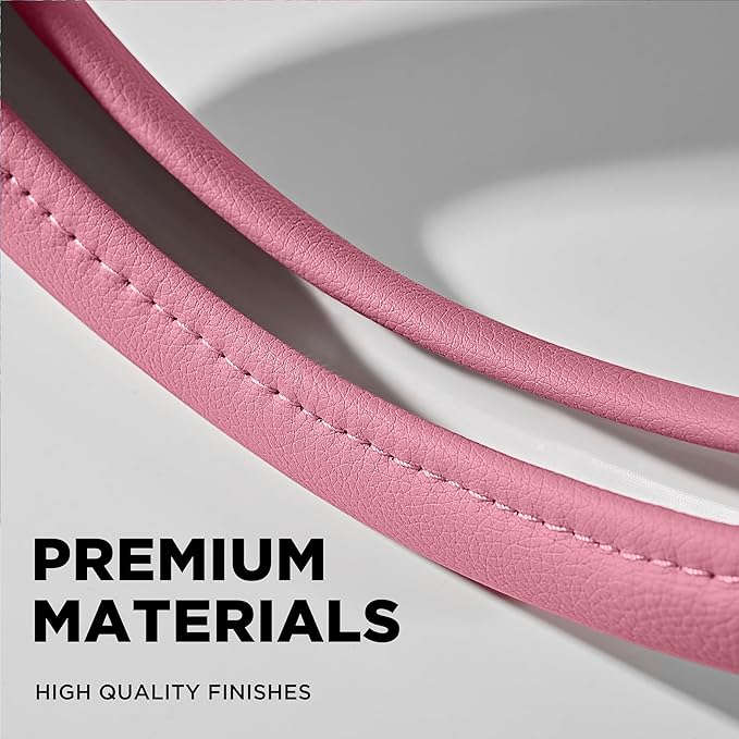 PIC AUTO Steering Wheel Cover, Sparkly Crystal Bling Glitter with Pink Leather, Universal Fit 14.5"-15.5" Car Steering Wheels