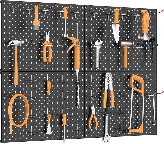 TORACK 4 PCS 12"x16" Metal Pegboard Panels for Garage, Workbench, Shop, Tool Organizer Peg Board with 1/8" & 1/4" Holes, Modu
