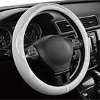 PIC AUTO Steering Wheel Cover, Silver Patterned Leather Patchwork Design, Universal Fit 14.5"–15.5", Anti-Slip, Odor-Free, So