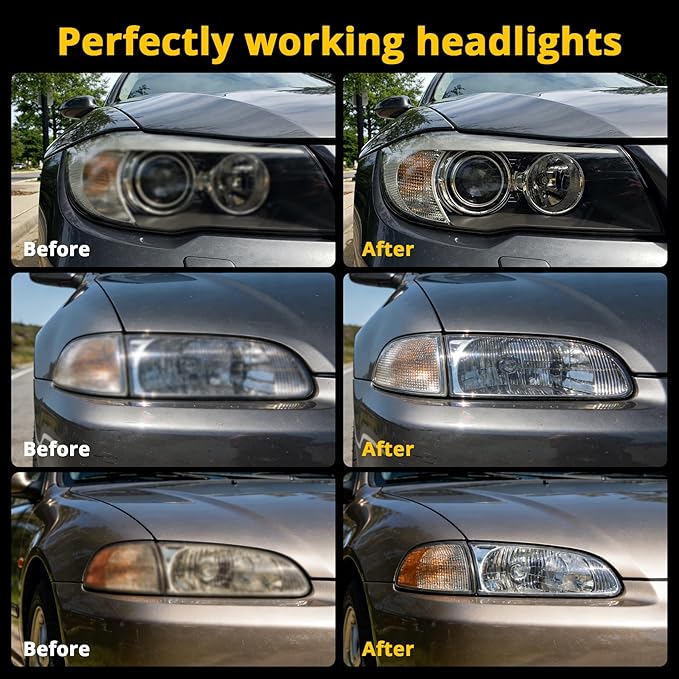 Headlight Restoration Kit,Headlight Restoration Wipes - 3-Step Cleaning System, Removes Yellowing & Oxidation, Restores Clari