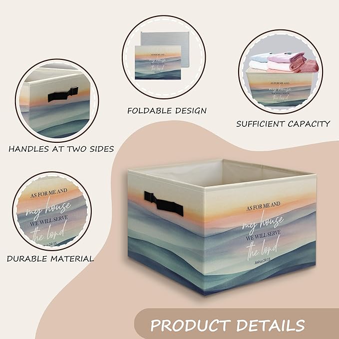 Religious Christian Foldable Storage Bins Box with Handles Decor, As for Me and My House We Will Serve the Lord Bible Verse C