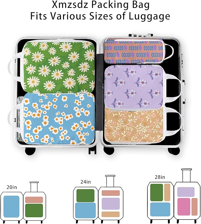 8 Pcs Compression Packing Cubes for Travel, Lightweight Waterproof Luggage Organizer Bags Set, Washable Packaging Cubes for W