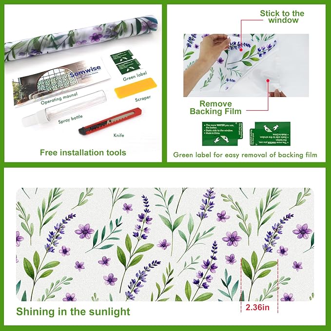 SOMWISE Frosted Glass Window Film, Heat Insulation, UV Block, Anti-Glare, One Way Privacy Tint, Static Cling for Home Bathroom Door, Renter Friendly, Day & Night Privacy