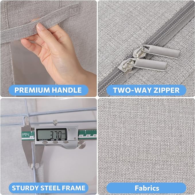 CYhom Clothes Storage Bins Box - Linen Fabric Foldable Stackable Container Organizer Set with Clear Window & Carry Handles & 