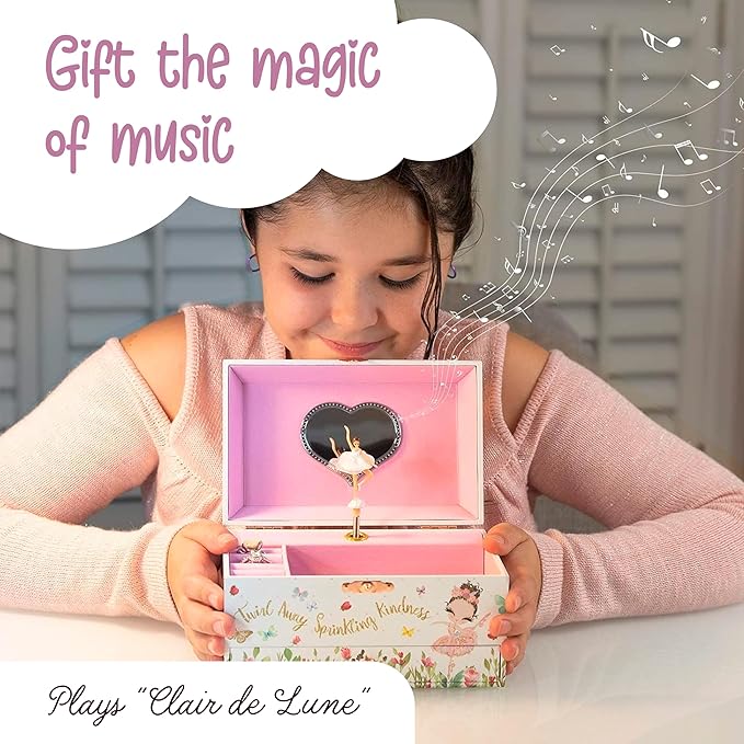 The Memory Building Co Ballerina Musical Jewelry Box Plays Classic Melody, Storage Organizer Music Box for Kids Ages 6-12, MD