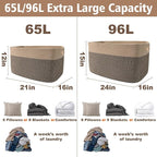 JMvicyroam Woven Blanket Basket,65L Large Storage Bin for Blankets Toys Clothes,Decorative Rope Basket for Living Room Bedroo