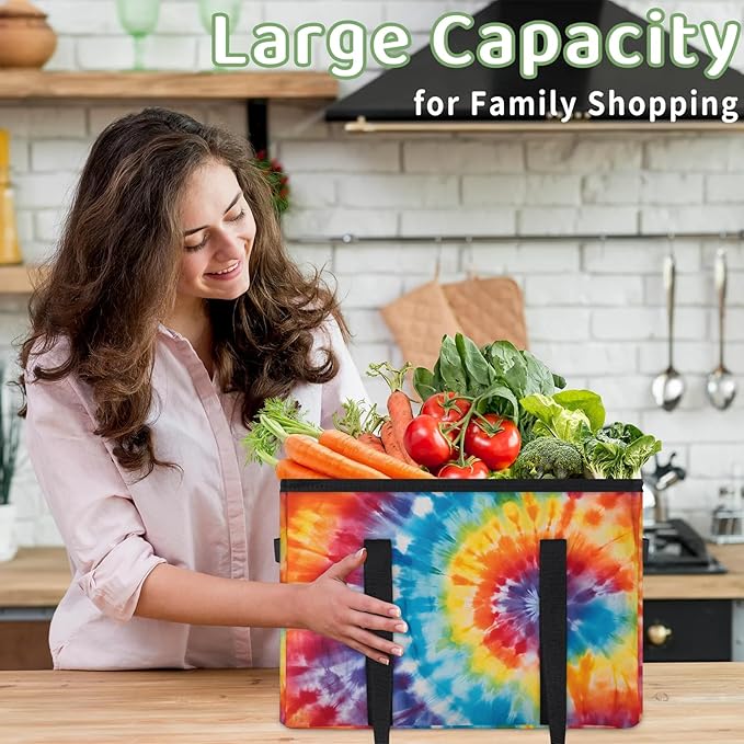 Reusable Grocery Bags Heavy Duty Shopping Bags Foldable Large Tote Bags with Long Handles & Hard Bottom